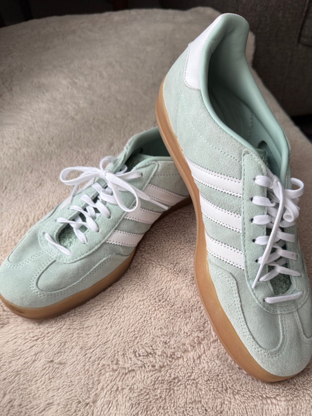adidas Women's Mint Suede Sneakers with White Stripes